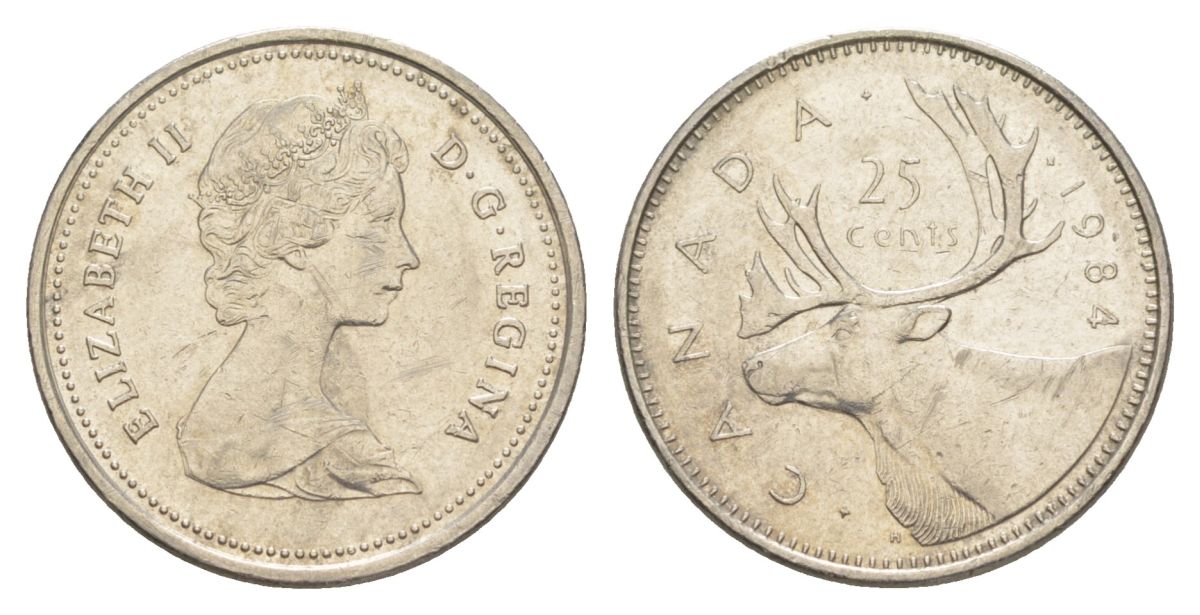 Канада 25 центов 1984 Елизавета II (1952-2022), олень KM 74 никель 4631-633