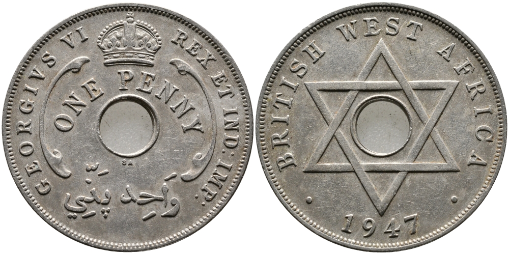 Британская Западная Африка 1 пенни 1947 Георг VI (1937-1952) KM 19 медно-никель 1523-613