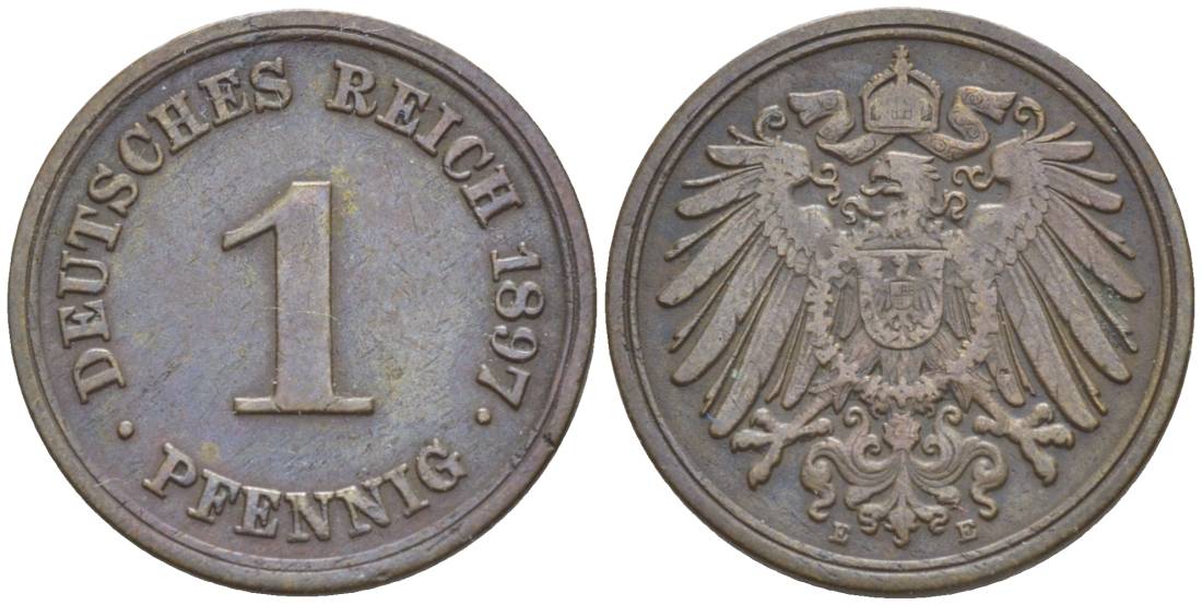 Германия 1 пфенниг 1897 E KM 10, J. 10, Weege 2 медь 4528-1145