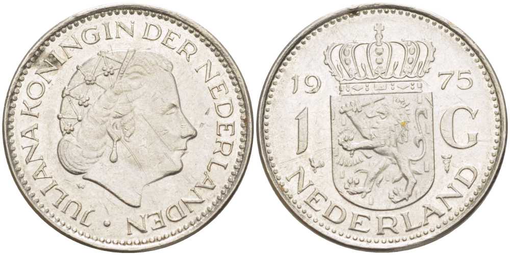 Нидерланды 1 гульден 1975 Юлиана (1948-1980) KM 184а никель 212-1145