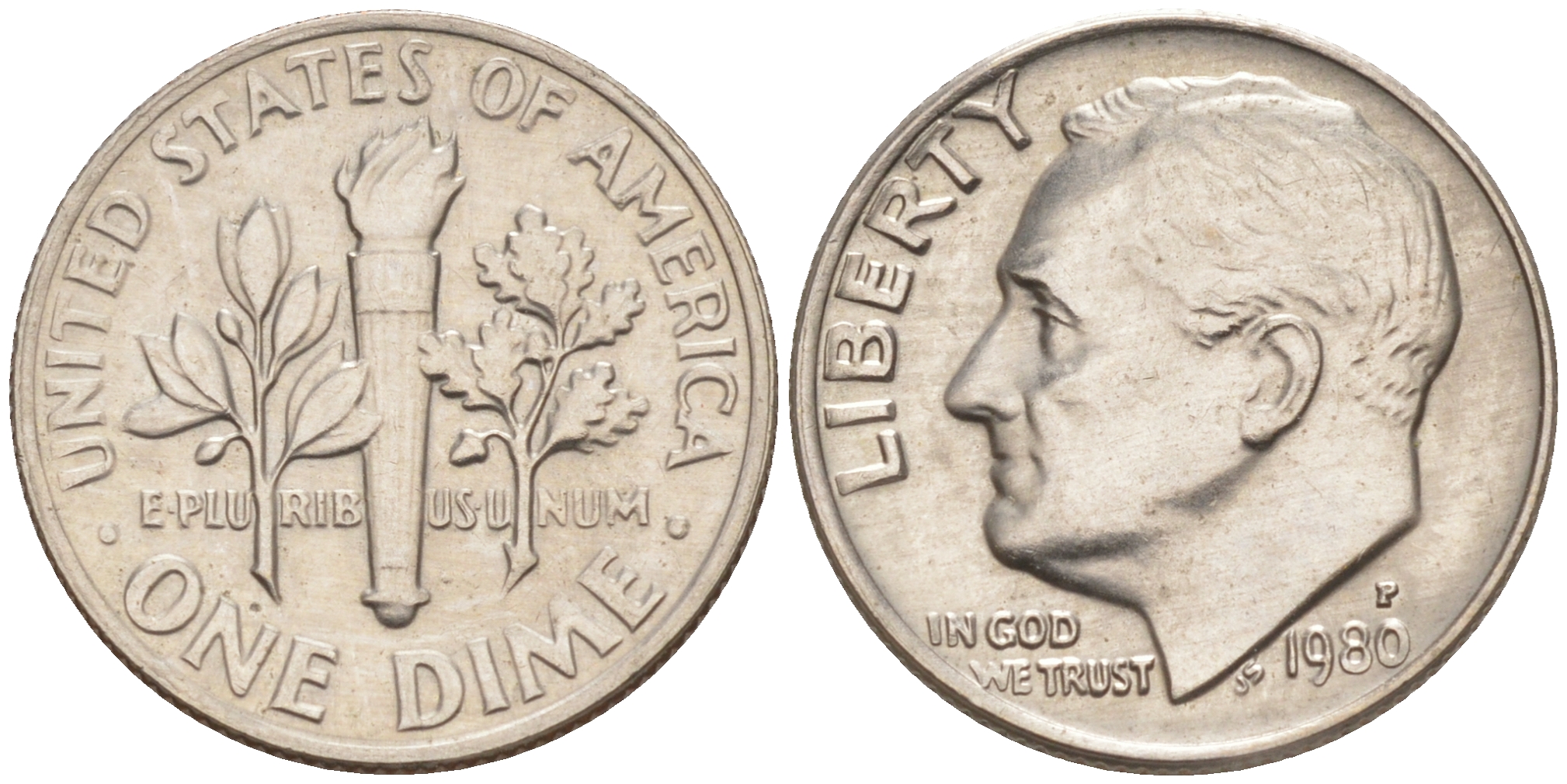 США 10 центов = дайм 1980 P, Рузвельт KM 195a медь плакированная медно-никелем 187-1055