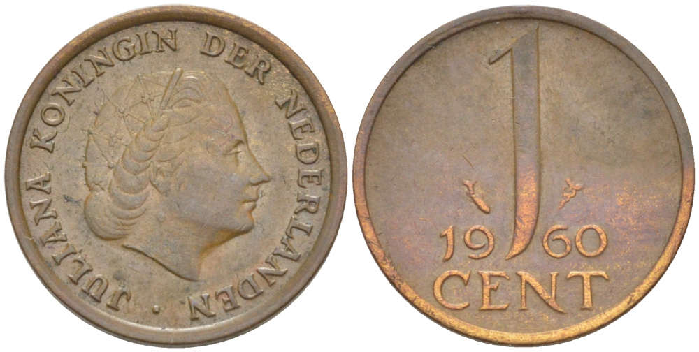 Нидерланды 1 цент 1960 Юлиана (1949-1980) KM 180 бронза 3457-1014