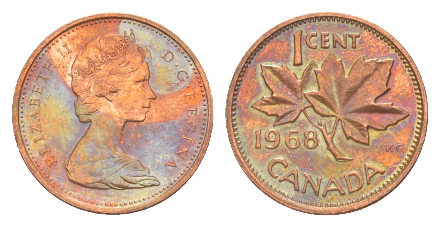 Канада 1 цент 1968 Елизавета II (1952-2022), кленовый лист KM 59 бронза 4639-331