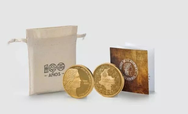 Колумбия 20000 песо 2023 100 лет основания Центрального банка, сертификат, оригинальная упаковка KM NEW латунь  PROOF  3-4-2-12