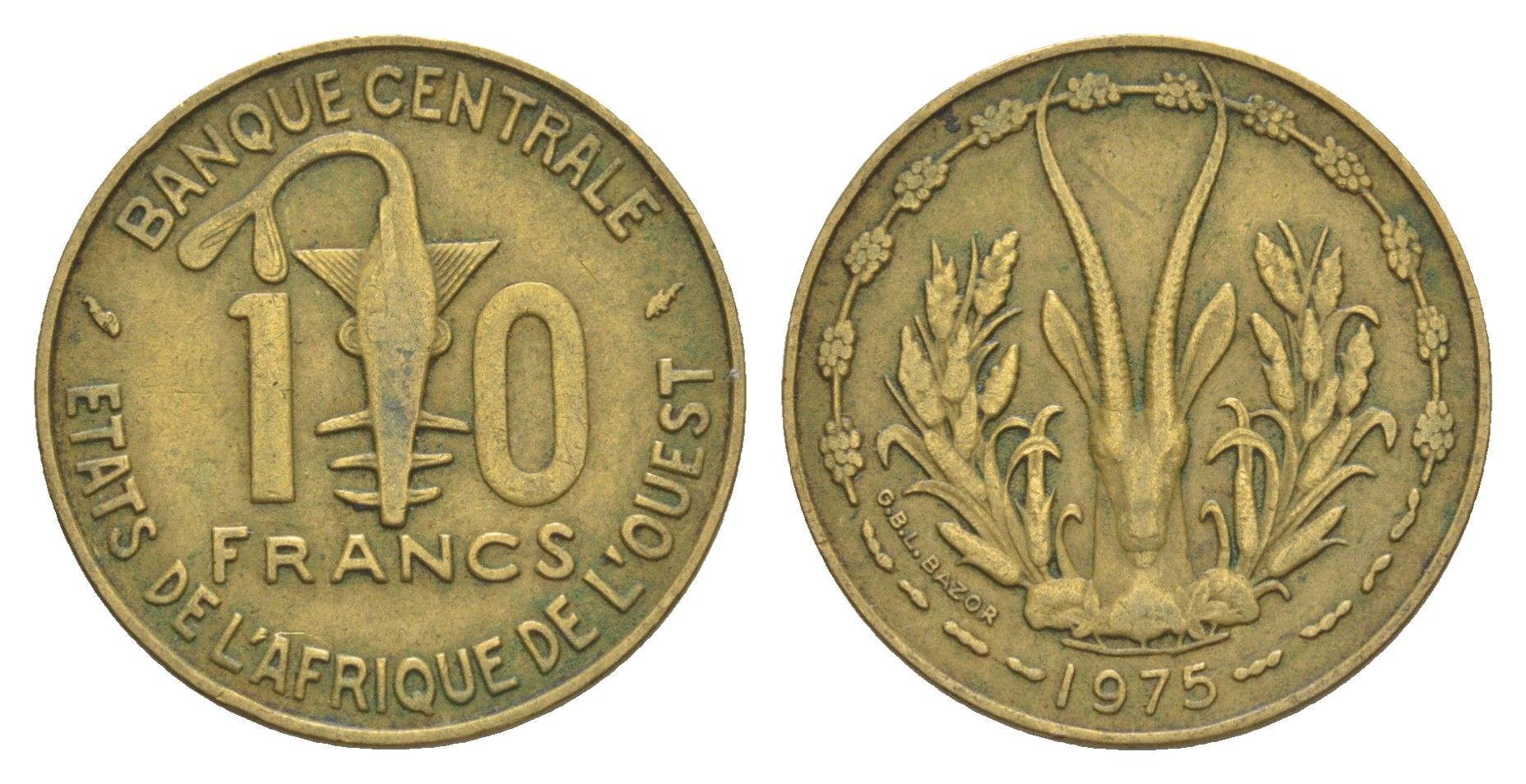 Западная Африка (BCEAO) 10 франков 1975 Центральный банк государств Западной Африки KM 1a медь алюминий никель 4642-235