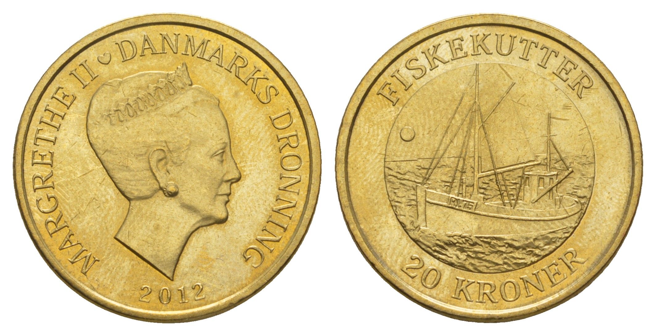 Дания 20 крон 2012 Корабли - Рыболовецкая лодка KM 953 алюминиевая бронза UNC 4650-1026