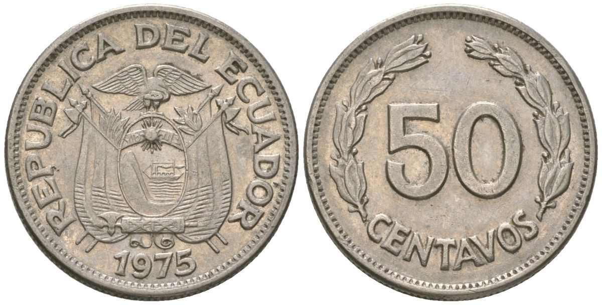 Эквадор 50 сентаво 1975 KM 81 сталь плакированная никелем 4448-956