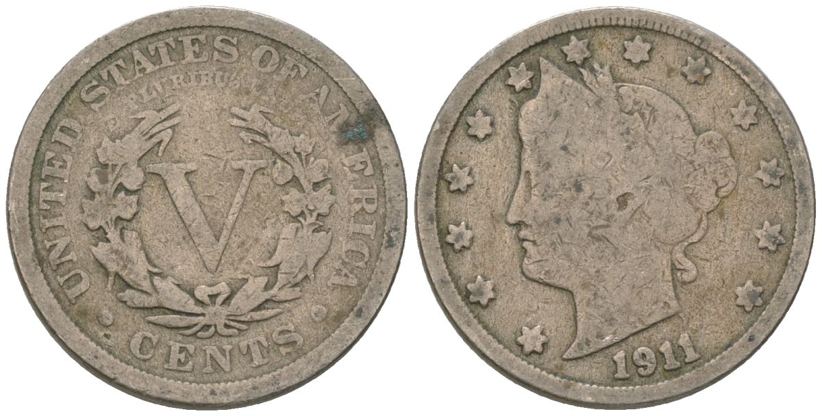 США 5 центов 1911 голова свободы KM 112 медно-никель 3336-345