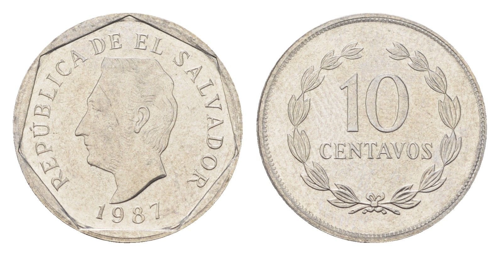 Сальвадор 10 сентаво 1987 KM 155 нержавеющая сталь UNC 4668-544