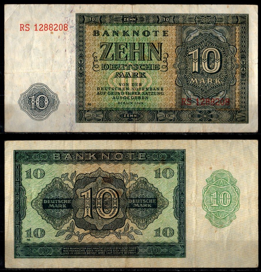 Германия 10 марки 1948 Pick 12 бумага 8621-23-3-2