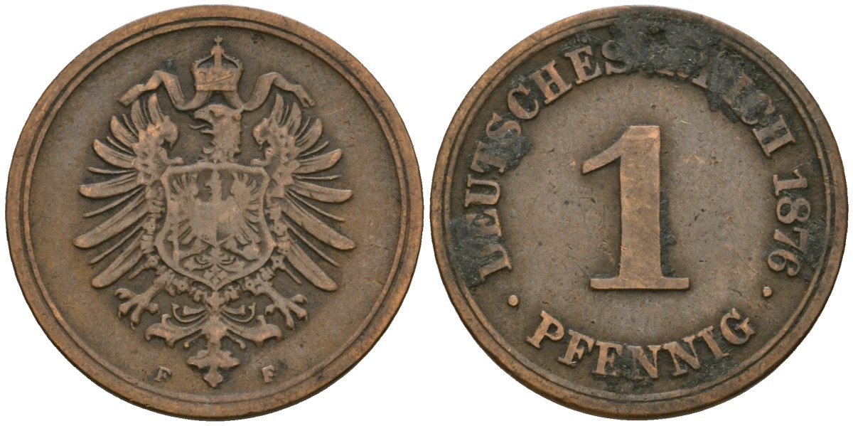 Германия 1 пфенниг 1876 F KM 1, J. 1, Weege 1 медь 4547-967