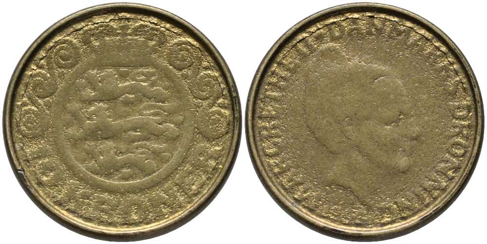 ДАНИЯ 10 КРОН 199Х LG; JP; A, МАРГРЕТЕ II (1972-) KM 877 алюминиевая бронза 113-851