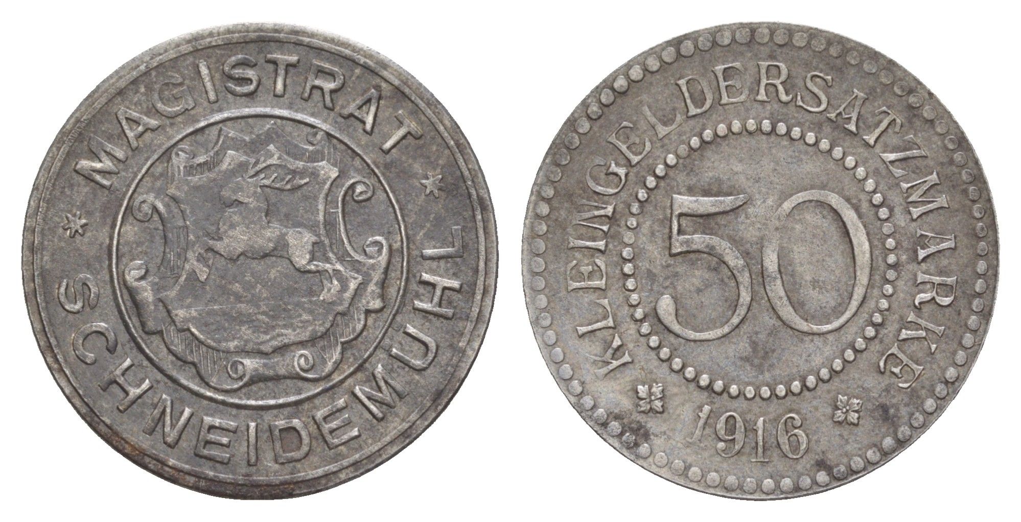 Шнайдемюль 50 пфеннигов 1916 Funck 480.5, Men05 28523.7 железо 4637-1154