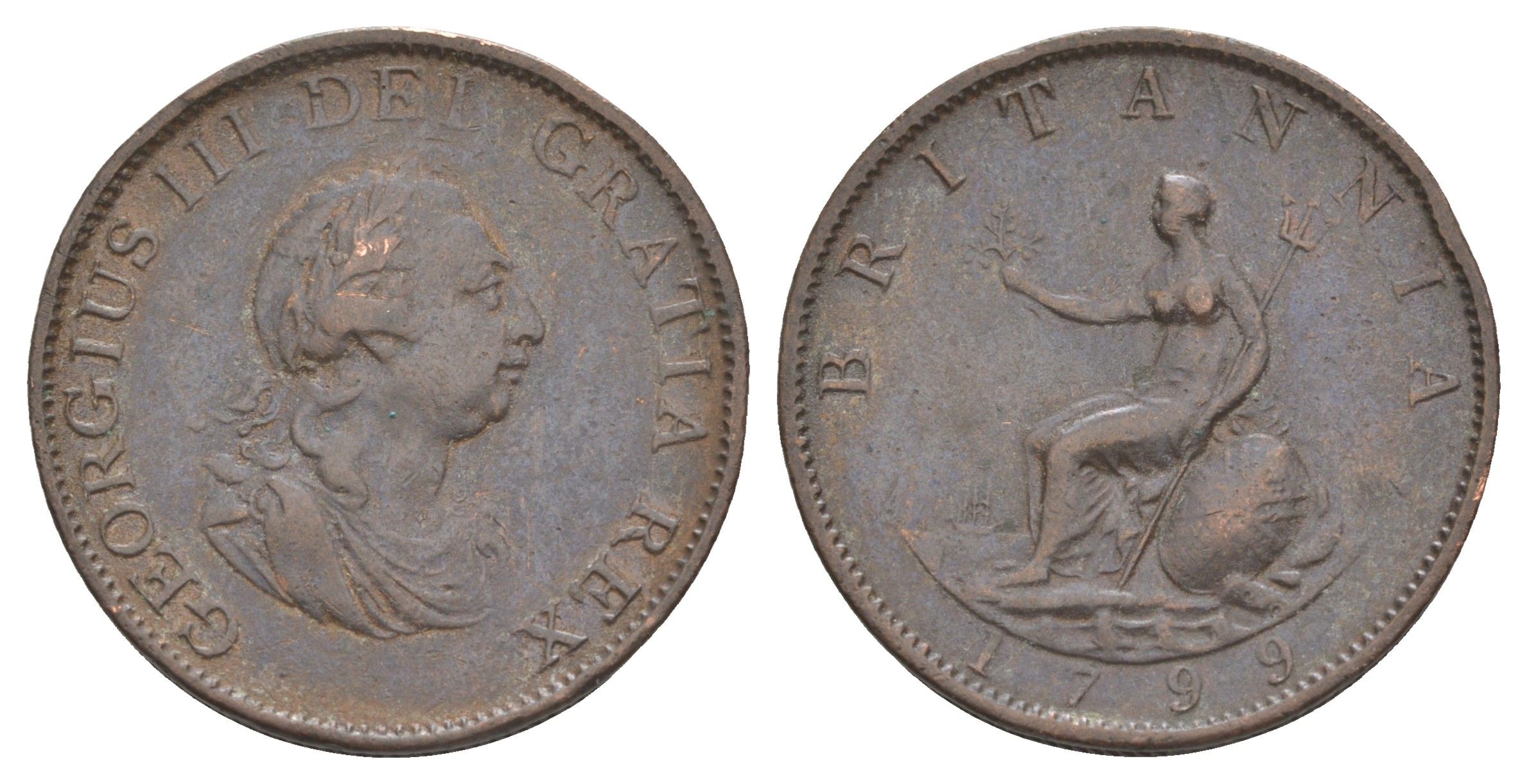 Великобритания 1/2 пенни 1799 Георг III (1760-1820) KM 647, Spink 3778 медь 1522-722