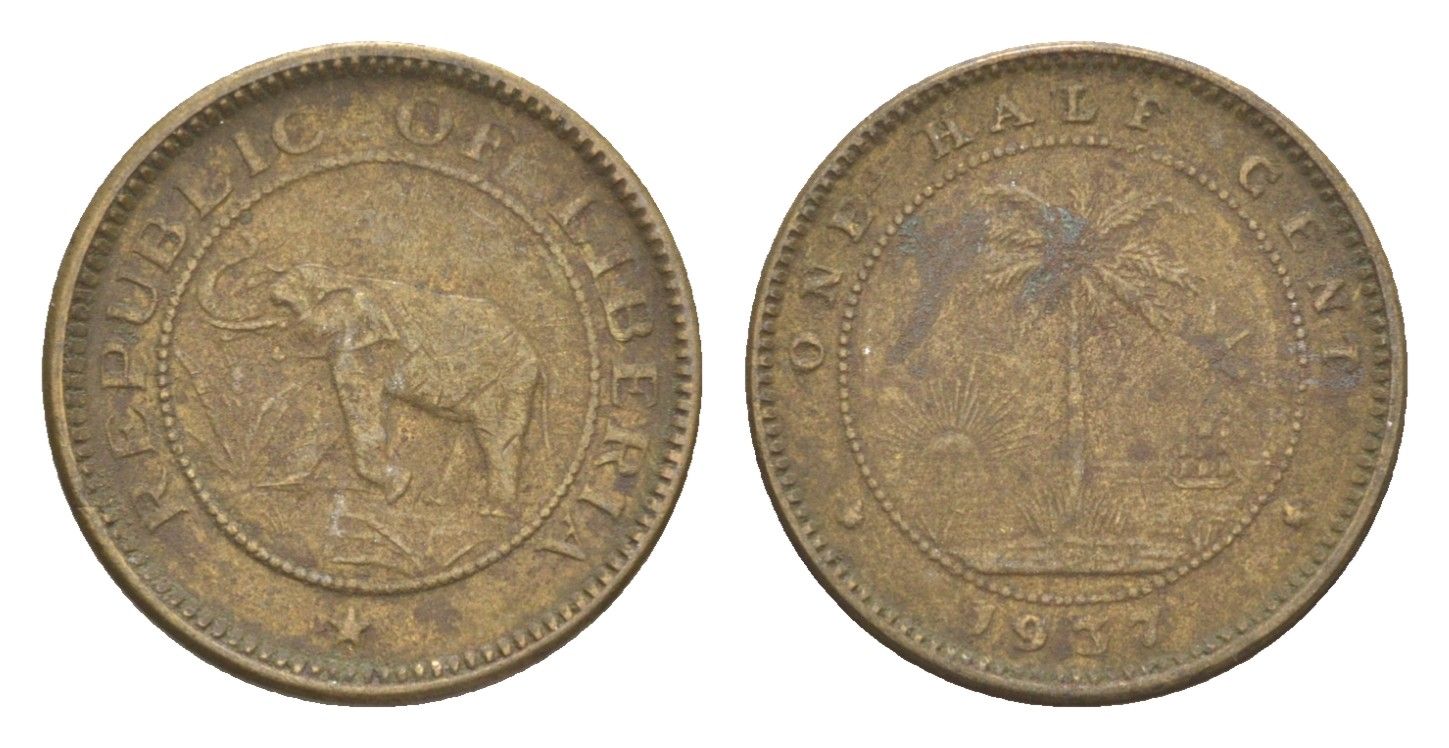 Либерия 1/2 цента 1937 KM 10 латунь 4614-762