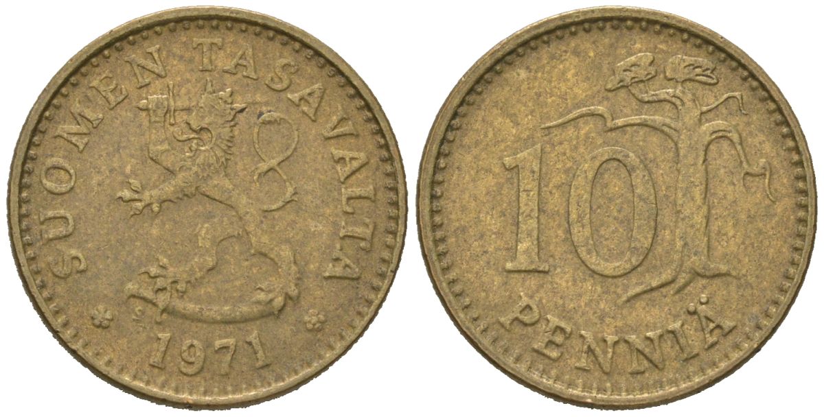 Финляндия 10 пенни 1971 S KM 46 алюминиевая бронза 99-1024