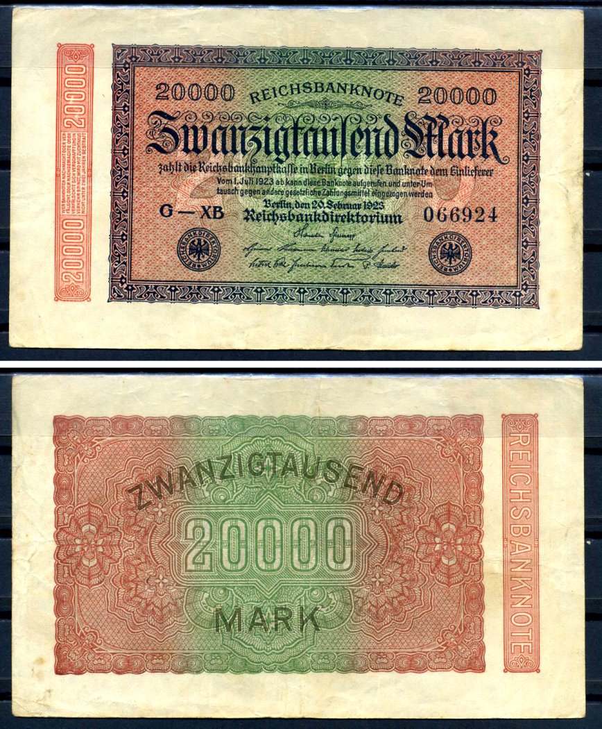 Германия 20000 марок 1923 20 февраля 1923, водяной знак L Pick 85 a бумага 8564-34-2-1