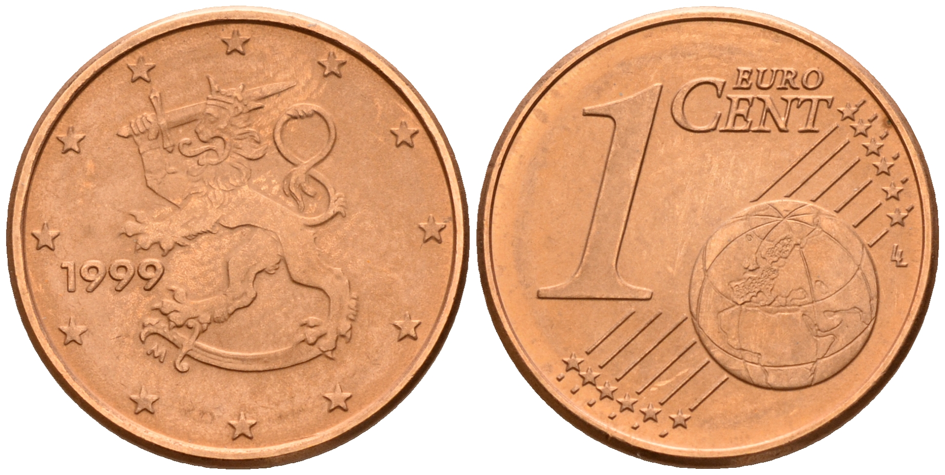 Финляндия 1 евроцент 1999  KM 98 сталь плакированная медью  UNC  4189-215