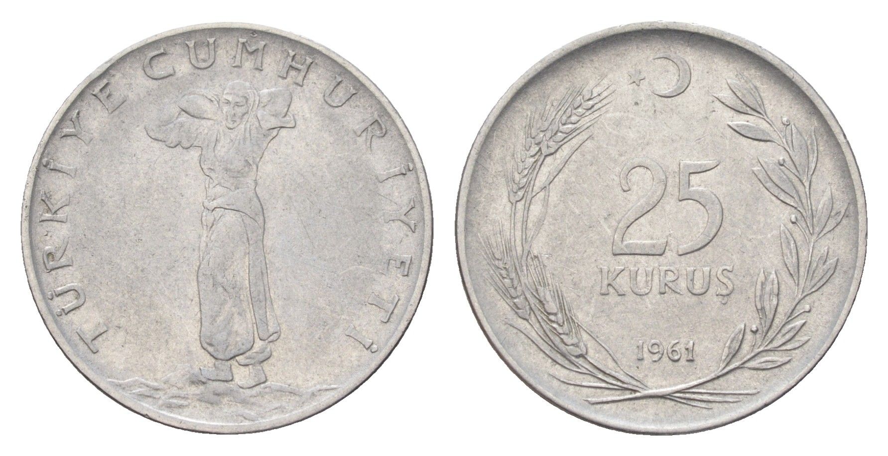 Турция 25 курушей 1961 KM 892.2 нержавеющая сталь 4706-1116