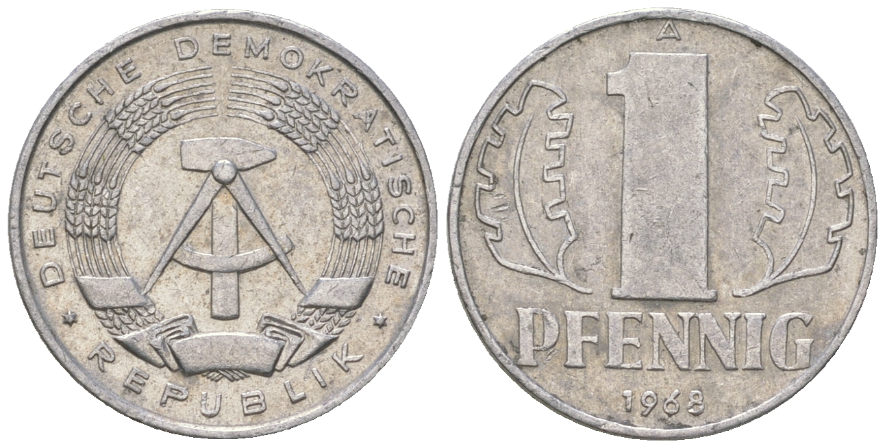 ГДР 1 пфенниг 1968 А КМ 8.1 алюминий 4615-1216
