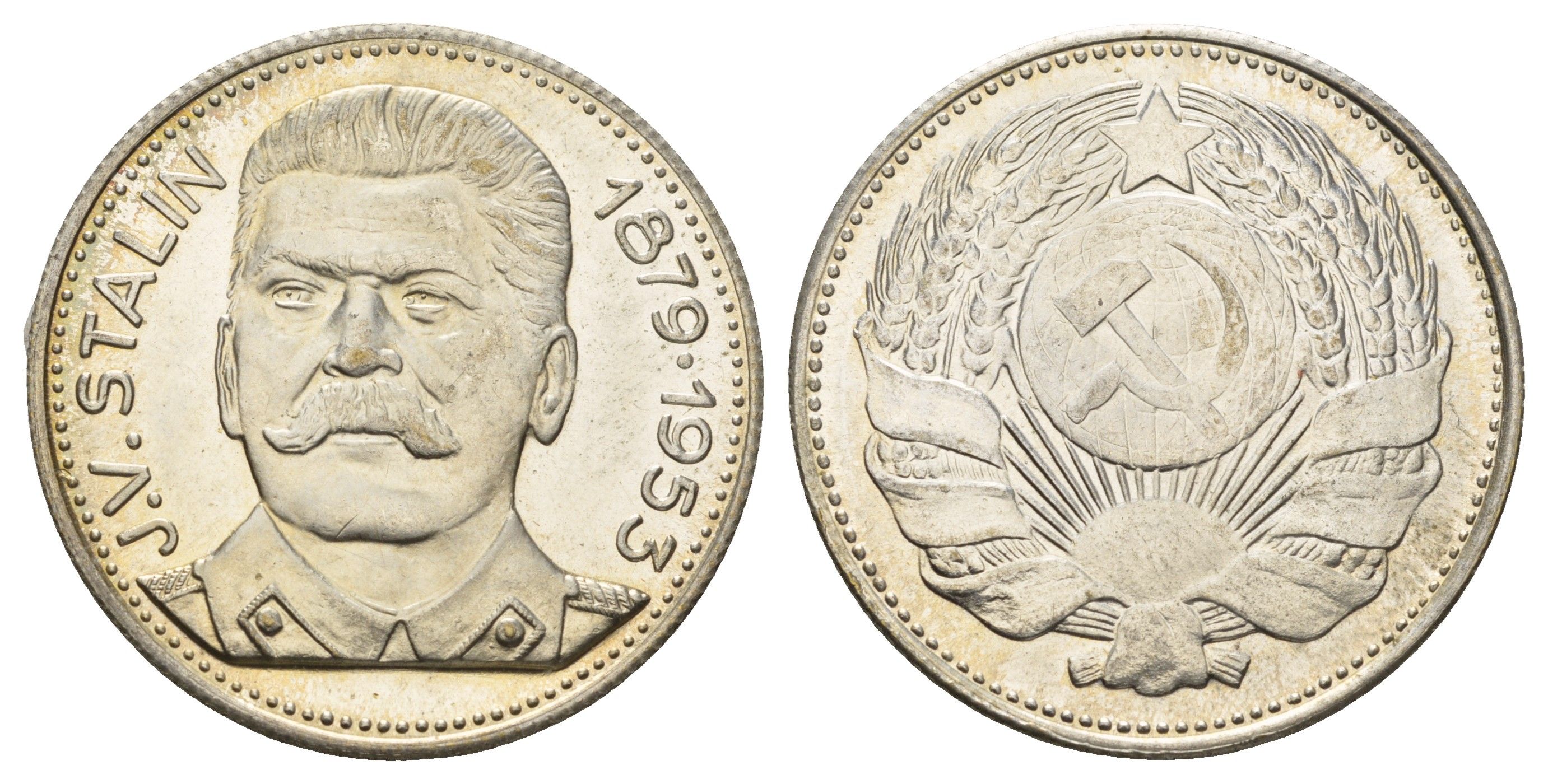 Италия медаль "Иосиф Сталин" ND (1965-1970) Герб СССР, диаметр 35 мм, вес 16,2 гр сталь плакированная серебром PROOF 1101-6-22