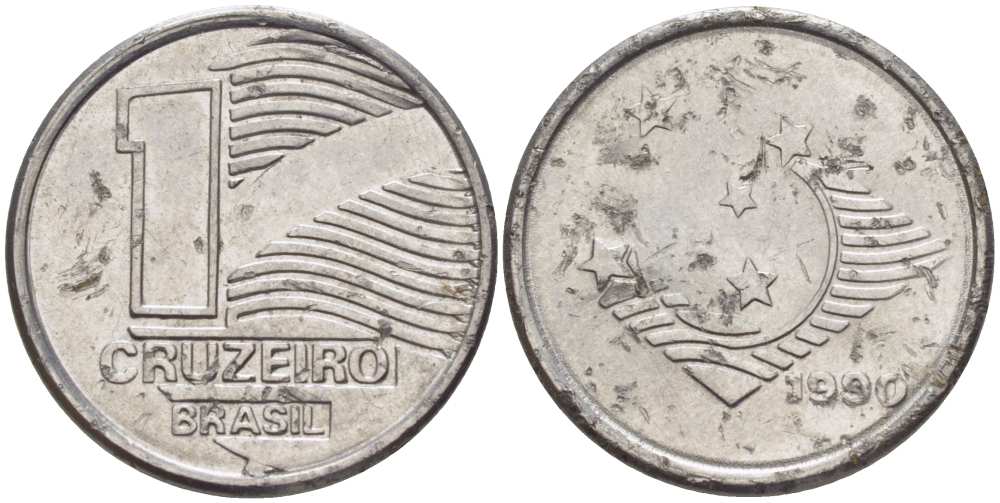 Бразилия 1 крузейро 1990 KM 617 нержавеющая сталь 201-814