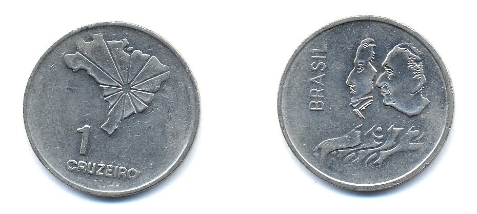 Бразилия 1 крузейро 1972 150 лет независимости KM 582 никель aUNC 51-4845