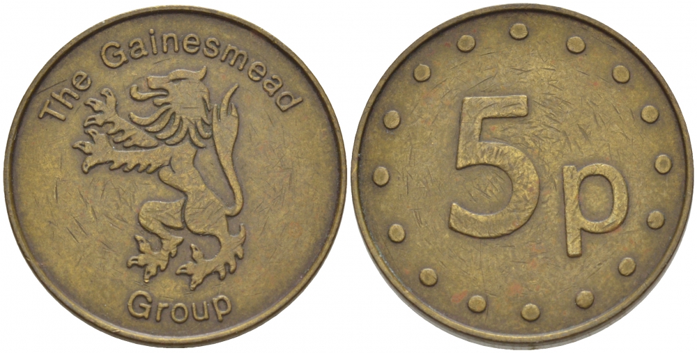 АНГЛИЯ ЖЕТОН ND 5P THE GAINESMEAD GROUP желтый металл 4544-1022