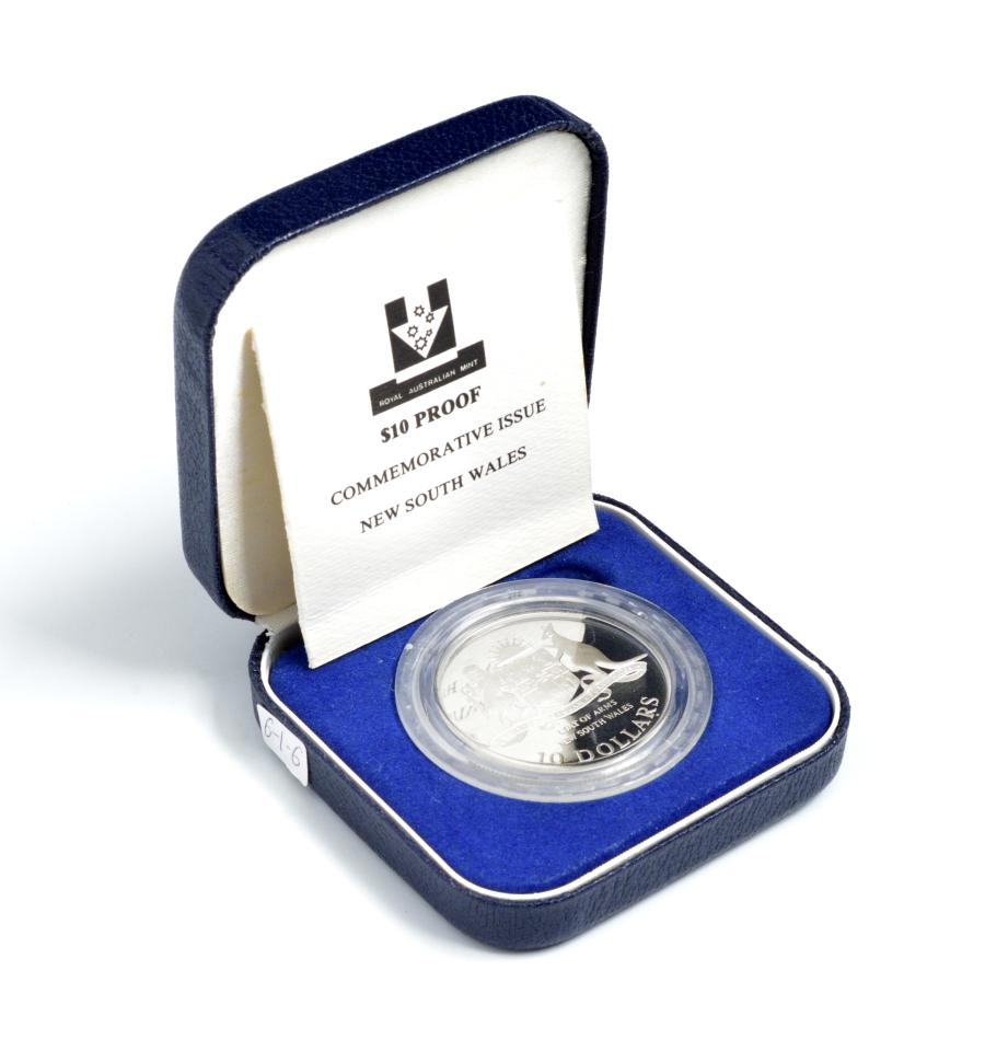Австралия 10 долларов 1987 Новый Южный Уэльс, в оригинальной коробке, с сертификатом KM 93 серебро PROOF 5-6-4-11