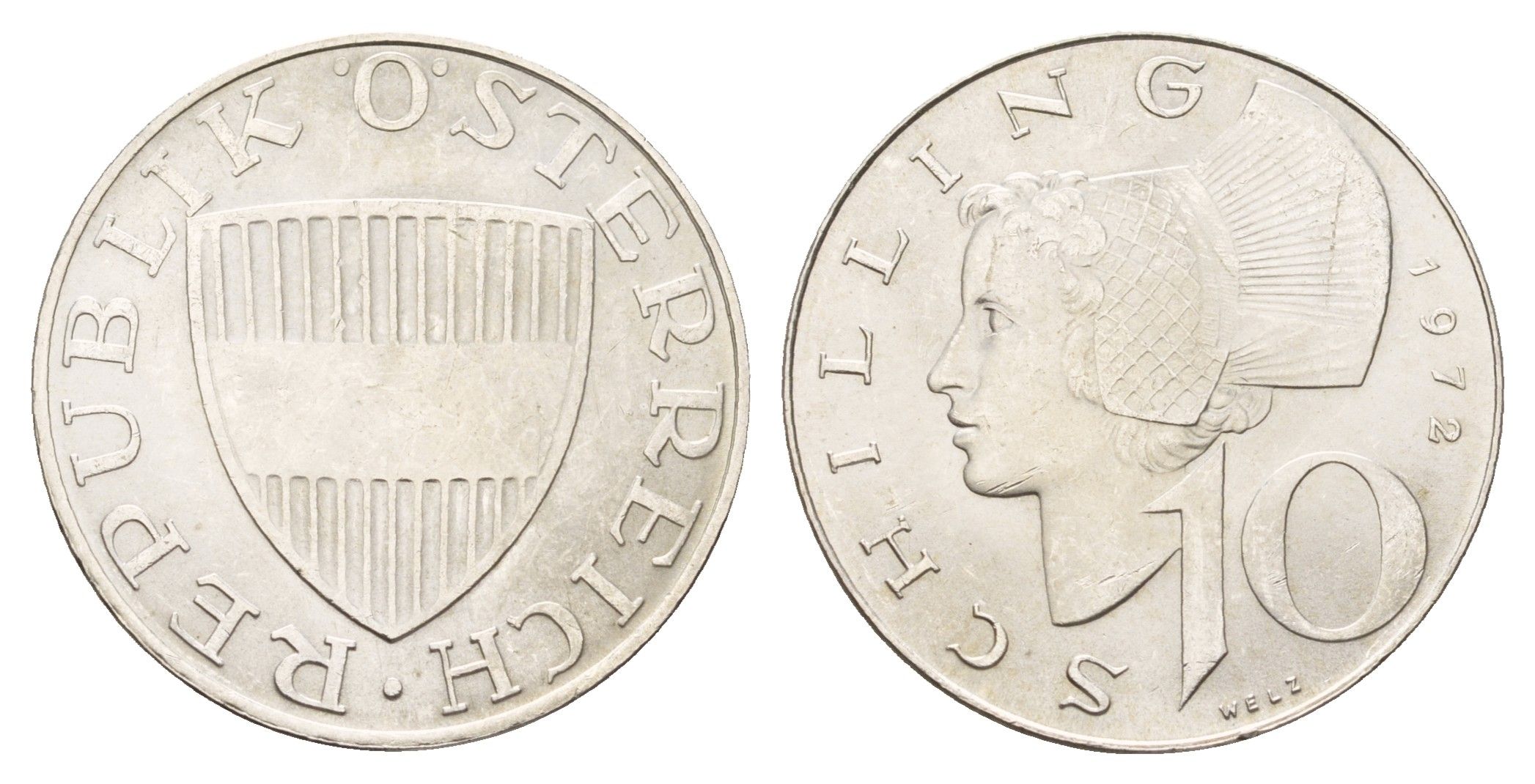 Австрия 10 шиллингов 1972 KM 2882 серебро UNC 183-1237