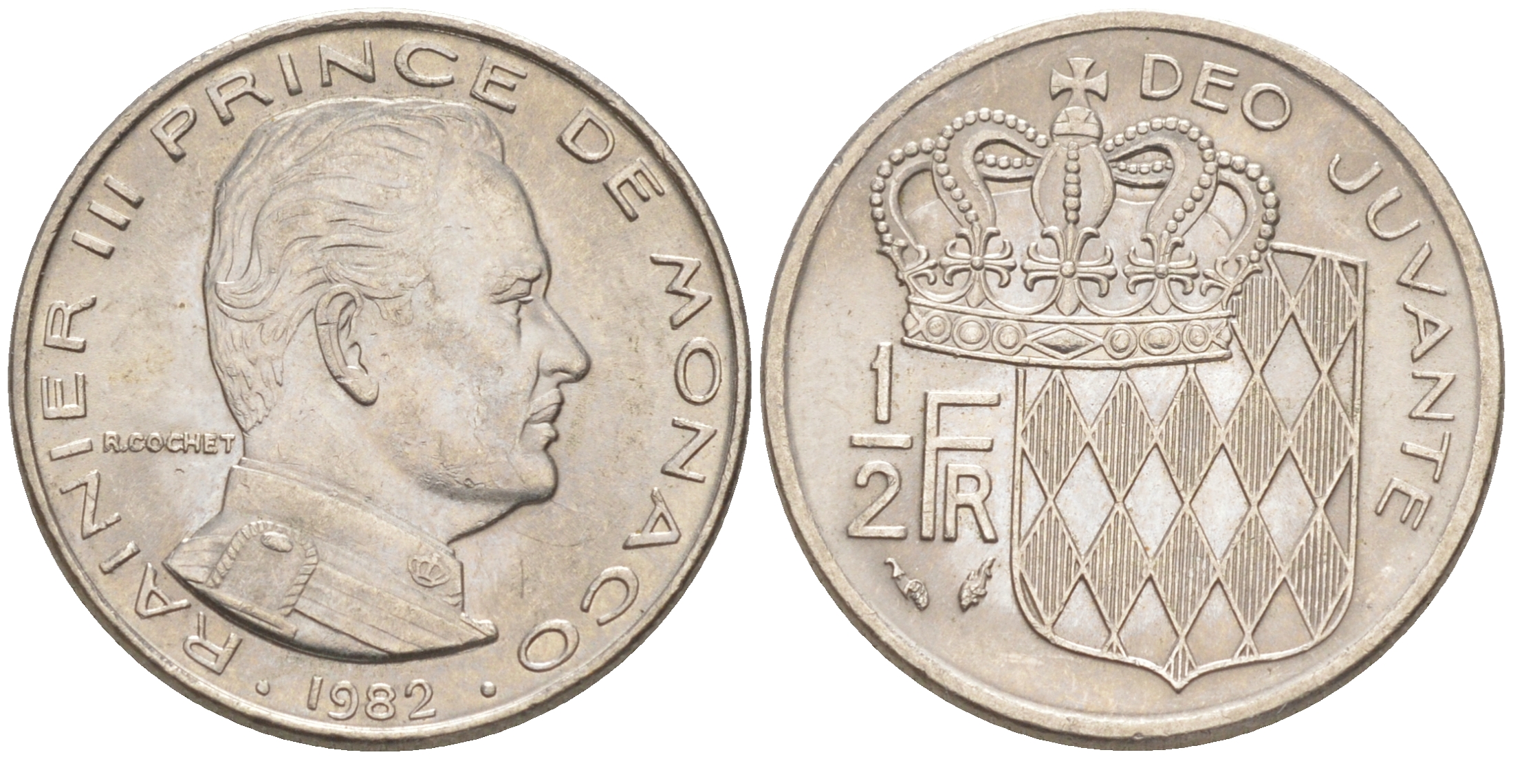 Монако 1/2 франка 1982 Ренье III (1949-2005) KM 145 никель 190-524