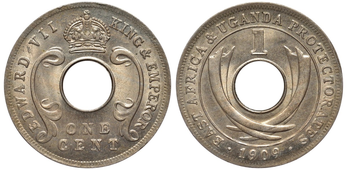 Британская Восточная Африка и Уганда 1 цент 1909 Эдуард VII (1902-1910) KM 5a медно-никель UNC 77-552