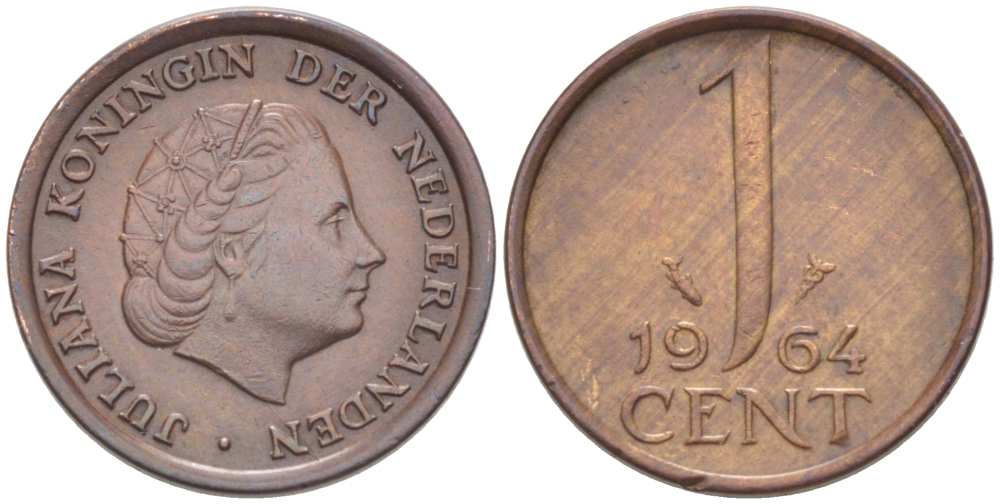 Нидерланды 1 цент 1964 Юлиана (1949-1980) KM 180 бронза 218-1245