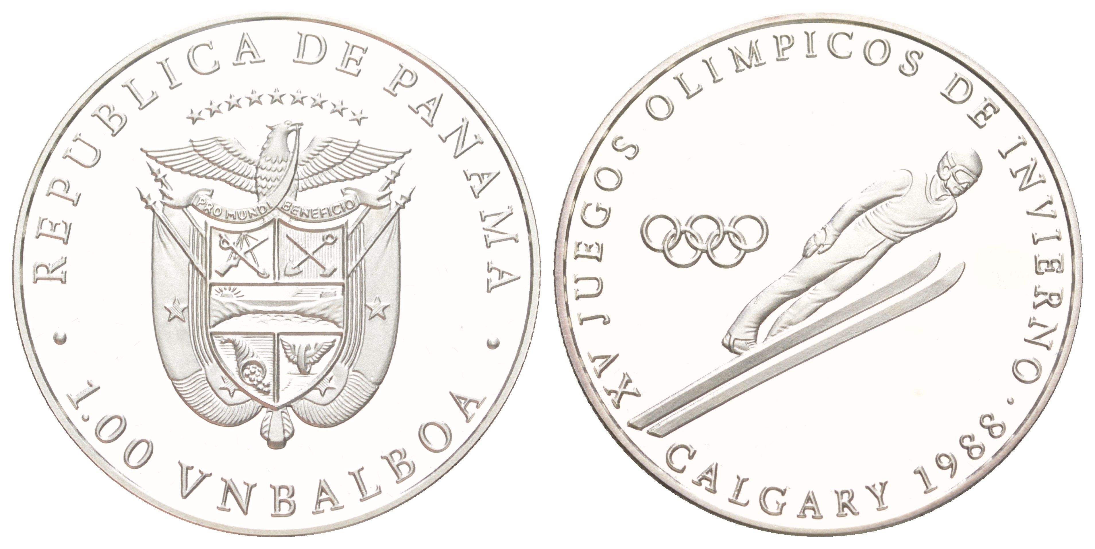 Панама 1 бальбоа 1988 XV зимние Олимпийские игры, Калгари 1988 - Прыжки на лыжах с трамплина X M1 медно-никель PROOF 3711-944