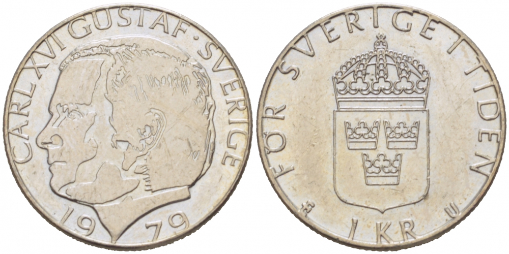 Швеция 1 крона 1979 Карл XVI Густав (1973- ) KM 852 медь плакированная медно-никелем 77-642