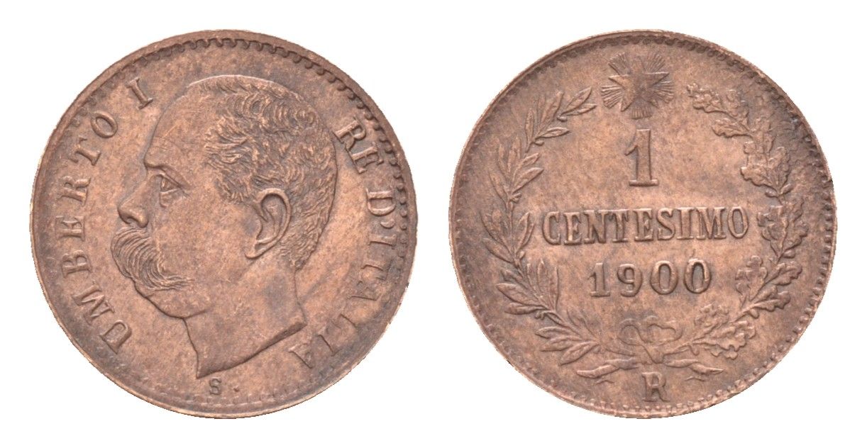 Италия 1 чентезимо 1900 R, Умберто I (1878-1900) KM 29 медь 4580-1144