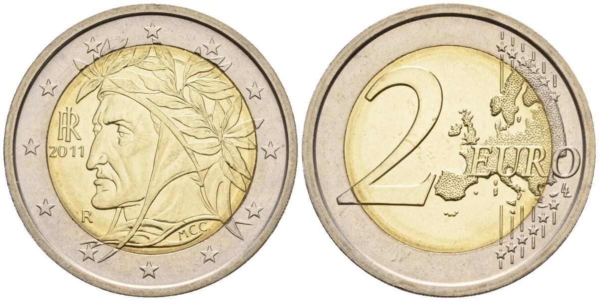 Италия 2 евро 2011 Данте Алигьери KM 217 биметалл UNC 4148-717