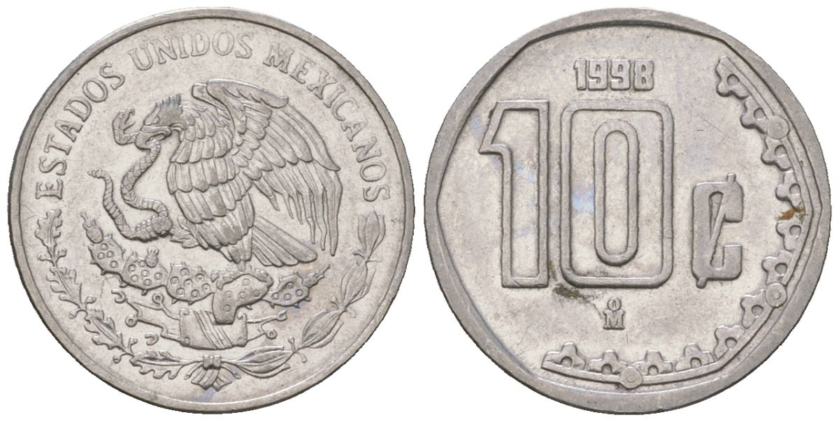 Мексика 10 сентаво 1998 M KM 547 нержавеющая сталь 4598-231