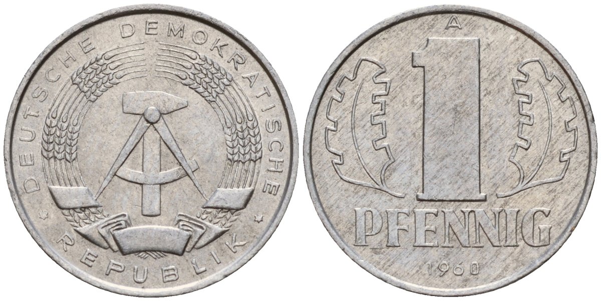 ГДР 1 пфенниг 1960 A KM 8.1 алюминий 39-433