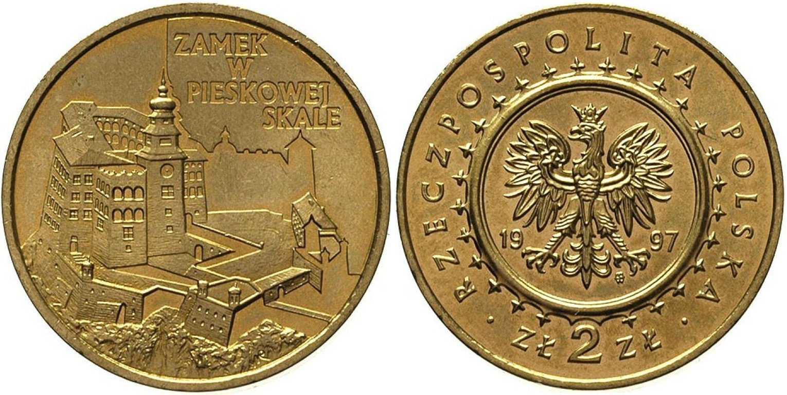 Польша 2 злотых 1997 MW, замок Пескова-Скала XIV век KM 331 нордик  UNC 1526-221