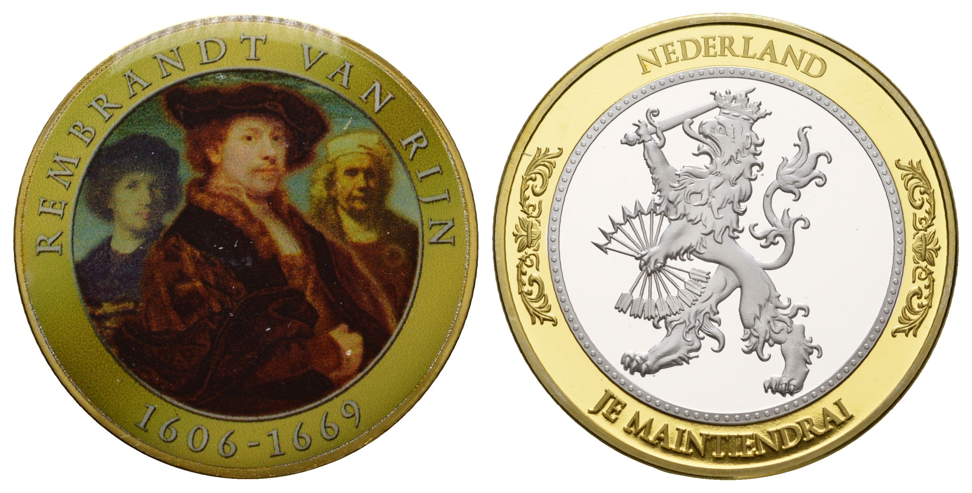 Нидерланды медаль королевского монетного двора "Великие люди - Рембрандт ван Рейн" 2011 диаметр 40 м, вес 32 гр. С сертификатом подлинности биметалл 11-083-34