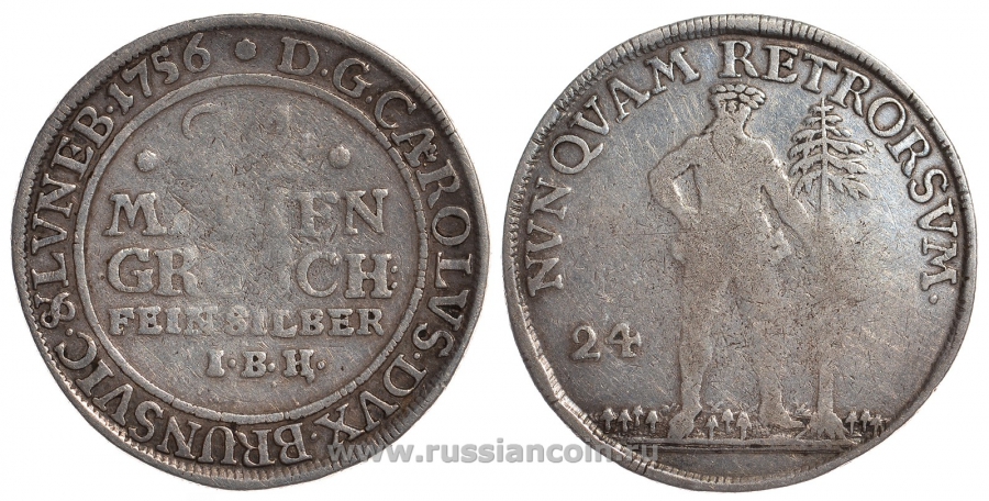 Брауншвейг-Вольфенбюттель 24 мариенгроша 1756 IBH KM 870 серебро 00-000-00