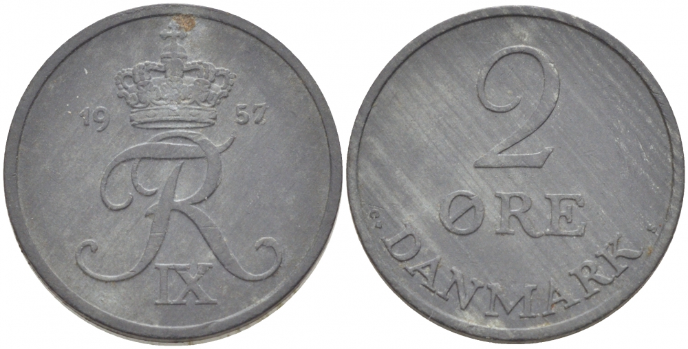 ДАНИЯ 2 ЭРЕ 1957 C; S, ФРЕДЕРИК IX (1947-1972) KM 840.2 цинк 87-1427