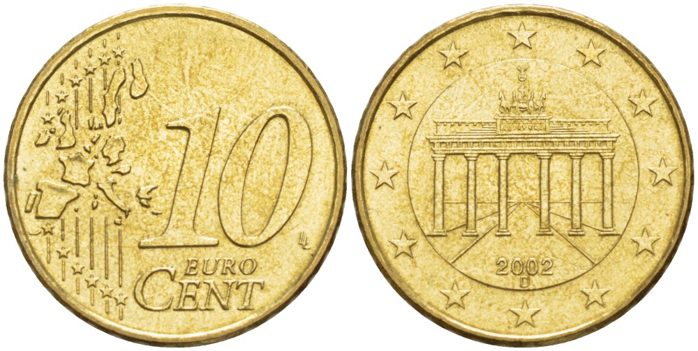 Германия 10 евроцентов 2002 D KM 210 нордик 4543-531