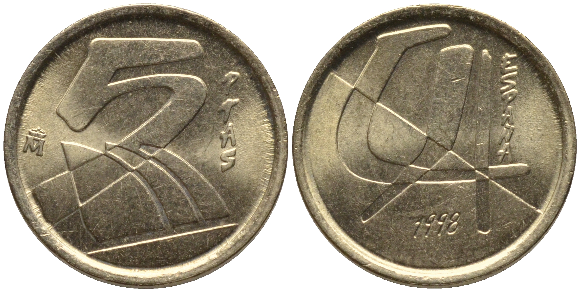 ИСПАНИЯ 5 ПЕСЕТ 1998 ХУАН КАРЛОС I (1975-) KM 833 алюминиевая бронза 4532-863