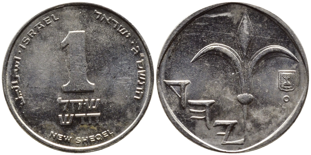 Израиль 1 новый шекель 2003 JE 5763, лилия KM 160а сталь плакированная никелем 4387-1117