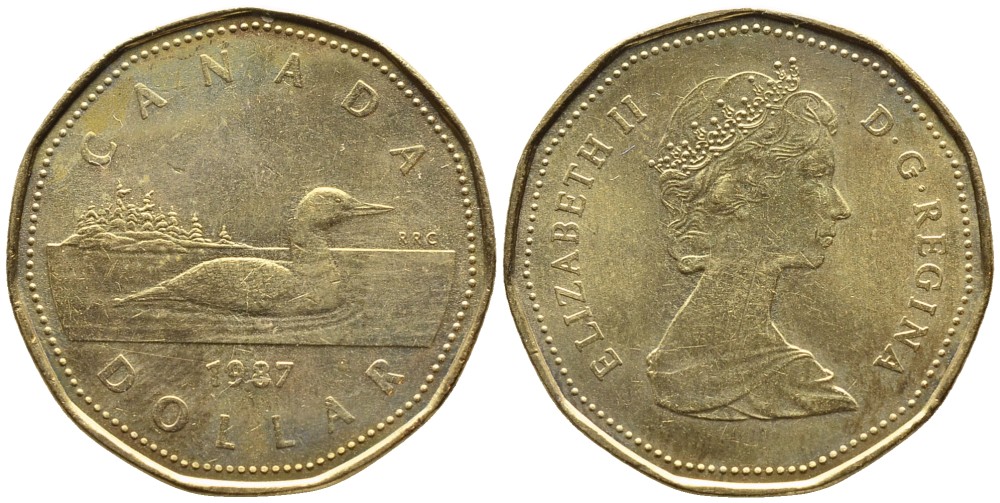 Канада 1 доллар 1987 Елизавета II (1952-2022), утка KM 157 никель плакированный алюминиевой бронзой 4542-132
