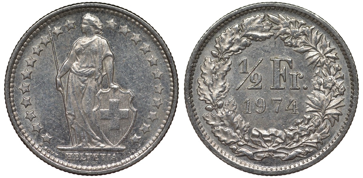 Швейцария 1/2 франка 1974 KM 23а.1 медно-никель 4124-537