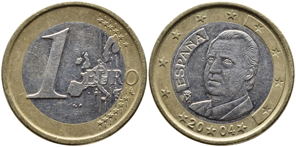 ИСПАНИЯ 1 ЕВРО 2004 ХУАН КАРЛОС I KM 1046 биметалл 4391-226