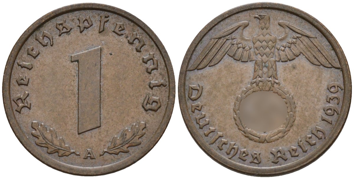 Германия 1 рейхспфенниг 1939 A KM 89, J. 361 бронза 4147-1157